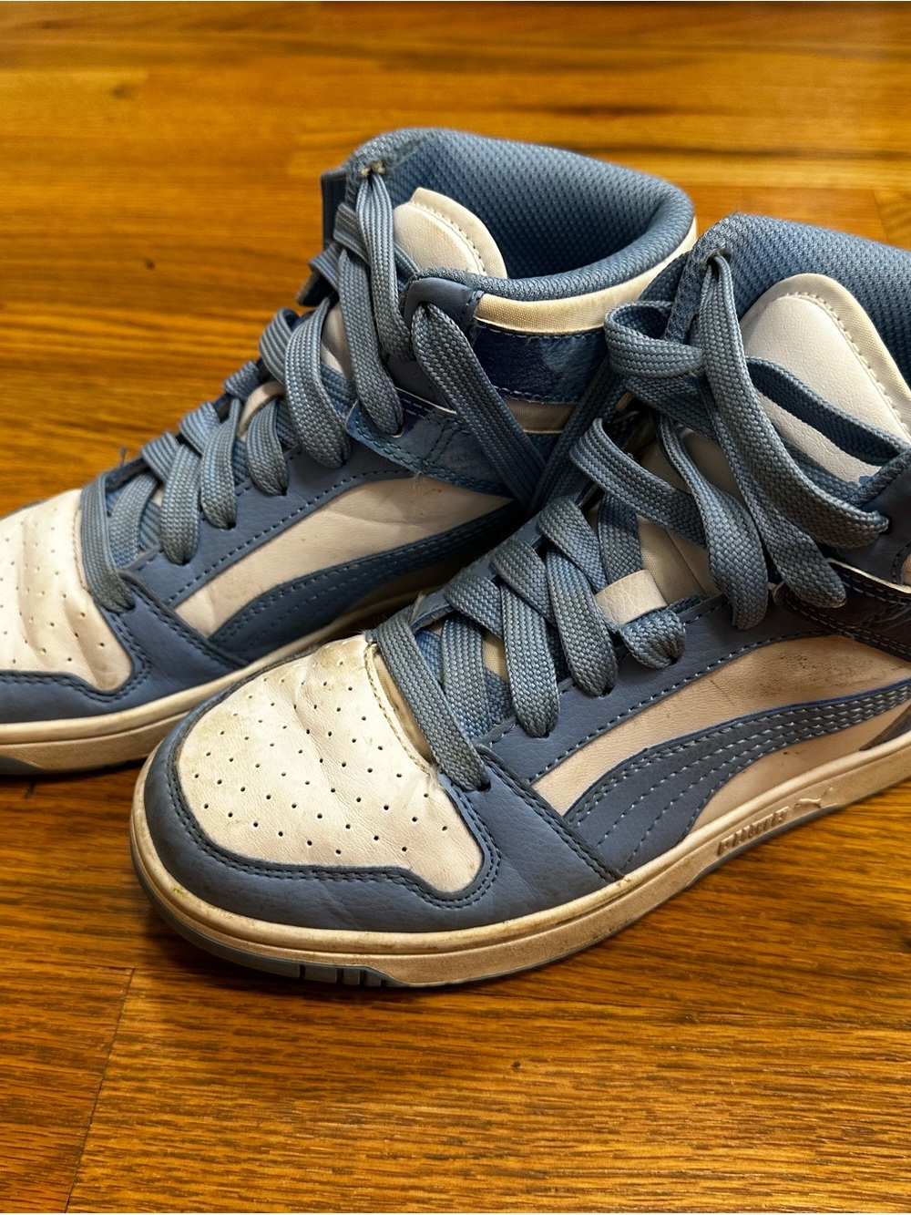 Puma Two-Tone High-Top Sneakers in Light Blue & White
